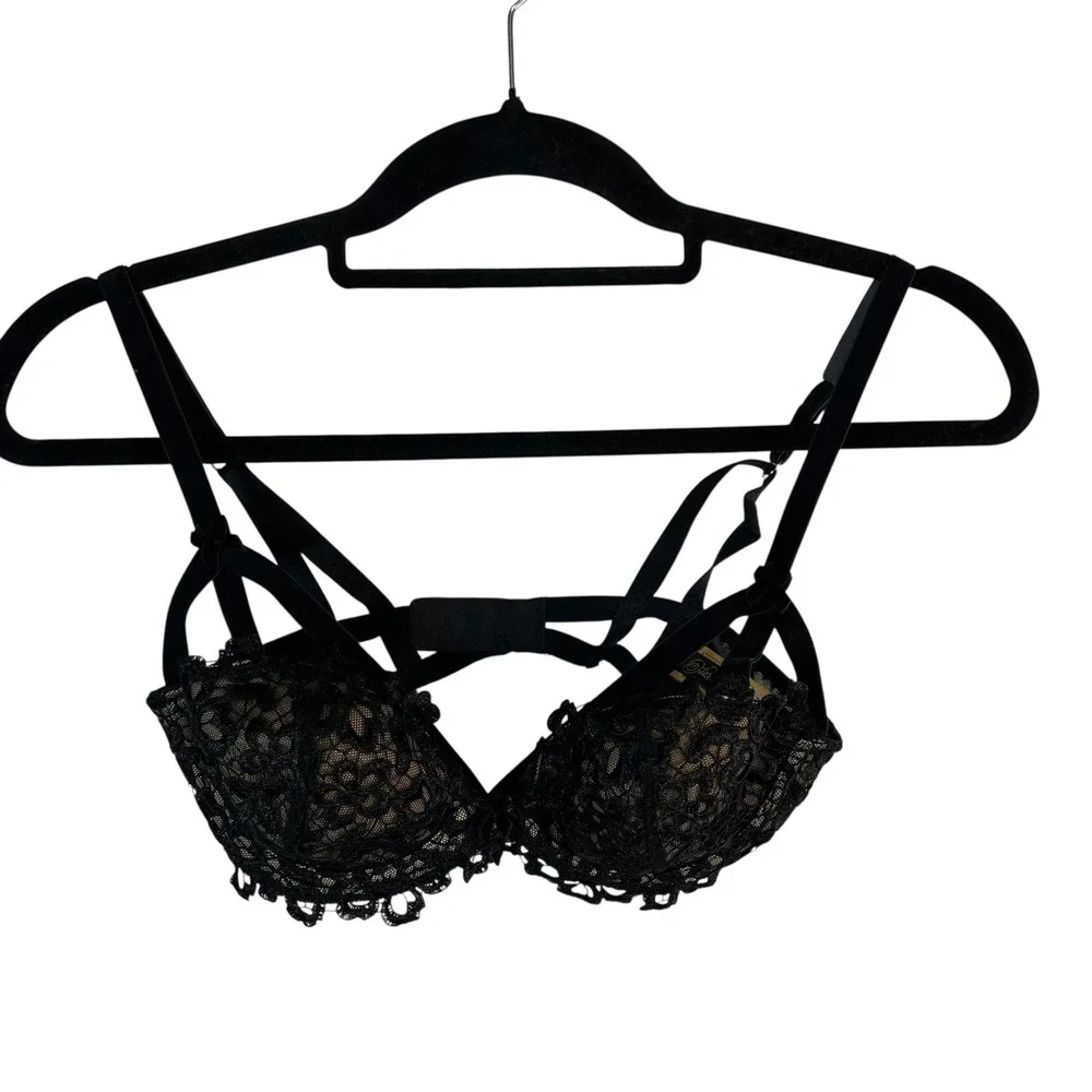 Dita Von Teese Black Lace Cage Strap Underwire Bra 32B‎ D58457 Boudir Sexy Lace